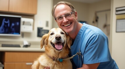 A Veterinary Professional Happily Cuddling an Extremely Adorable Orange Cat While Smiling with Delight