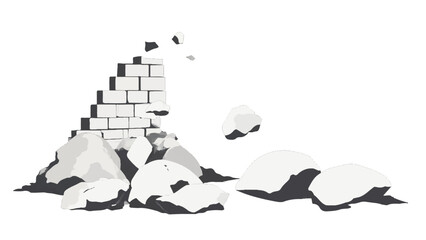 Crumbled Brick wall. Broken Brick Wall. Ruined brick wall isolated on white background. Vector illustration.	