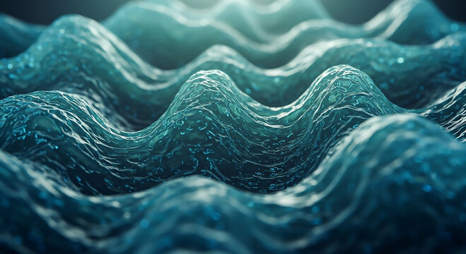 A mesmerizing close-up of undulating translucent blue liquid forms, representing abstract sound waves or fluid energy patterns. - Powered by Adobe