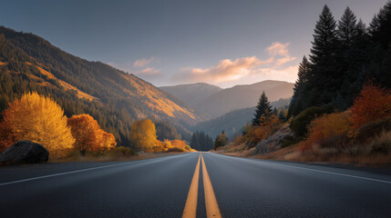 Autumn road trip adventure mountain valley nature scene scenic view