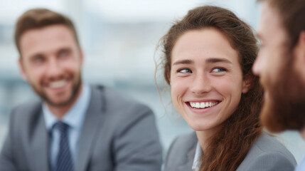 Business meeting smiles among colleagues in office environment