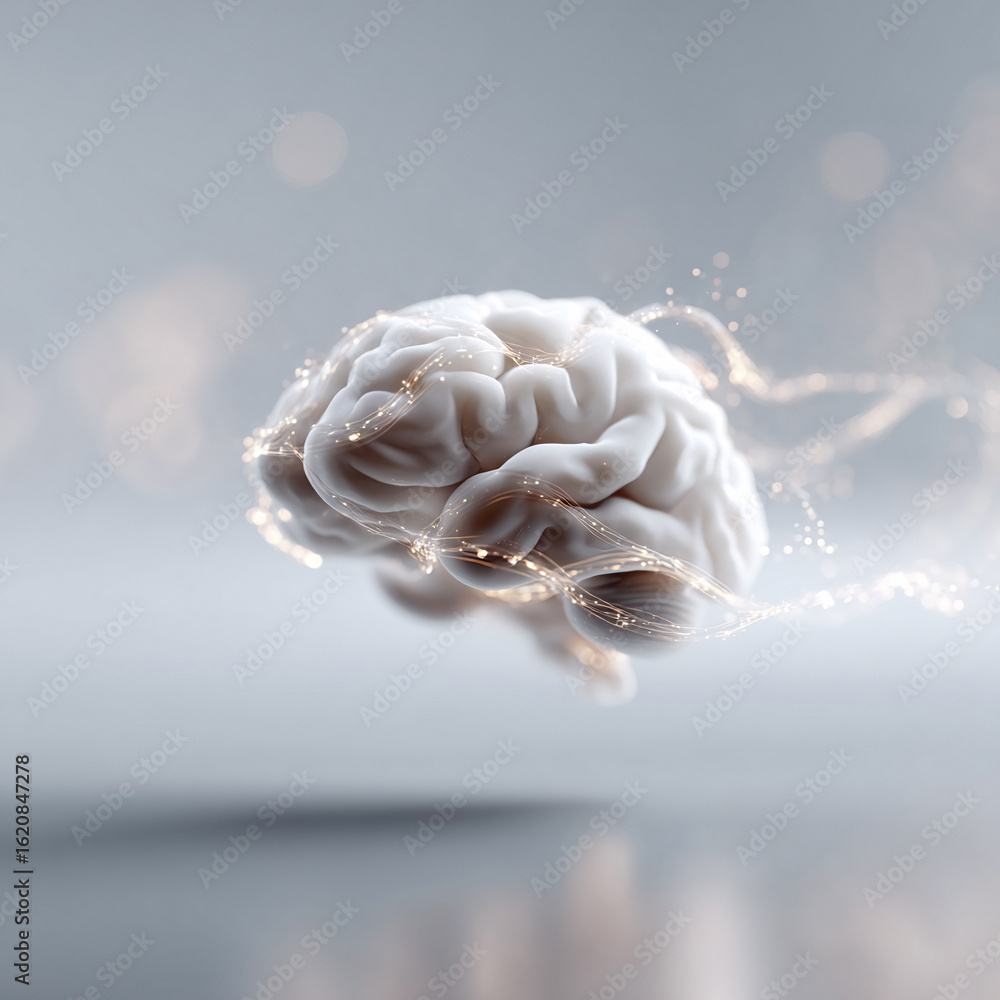 Poster abstract representation of a human brain with glowing network connections. concept for intelligence,