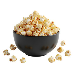 Delicious popcorn in bowl on black background food photography and snack time treat for movie night 100 on transparent background