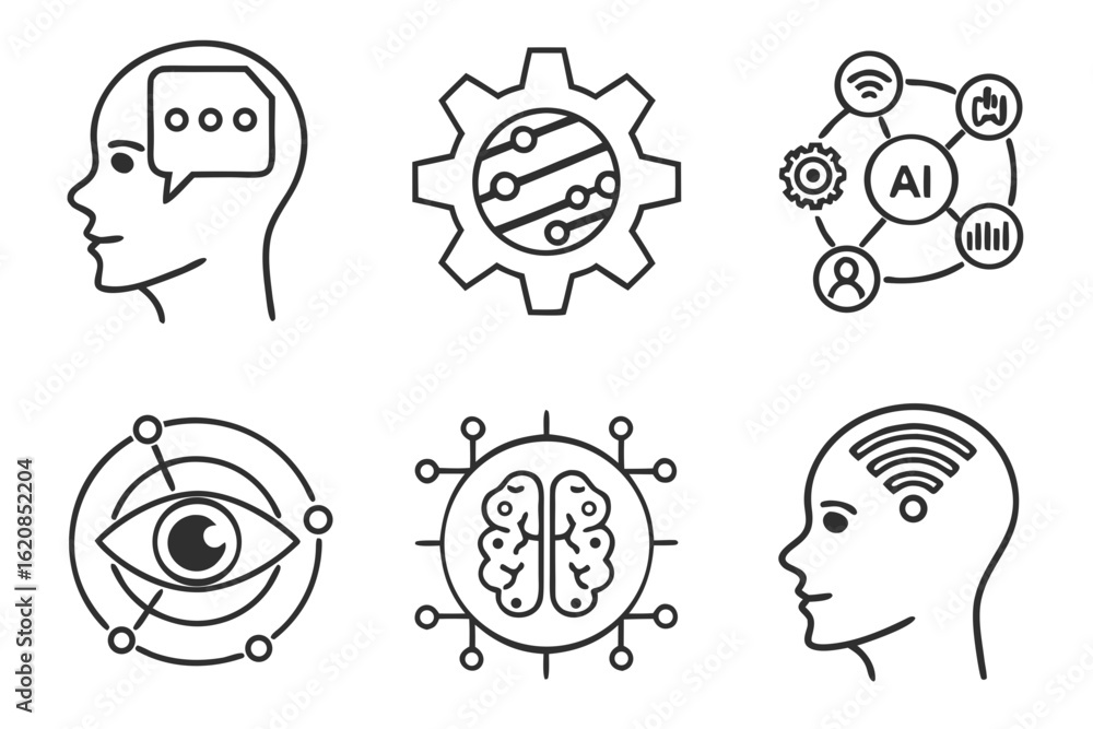 Poster ai technology line icons – clean smart interface vector bundle