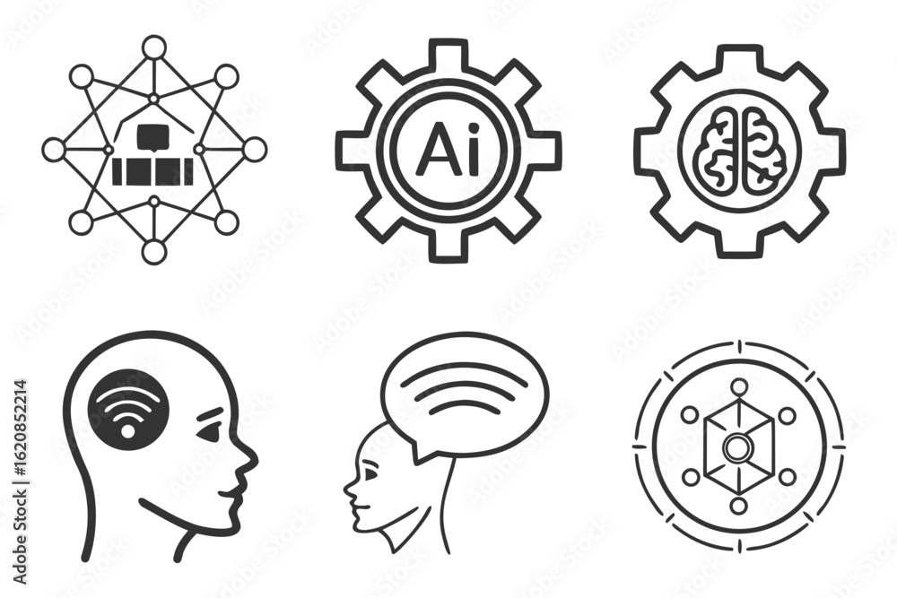 Poster ai technology line icons – clean smart interface vector bundle