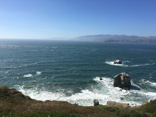 waves crashing on rocks