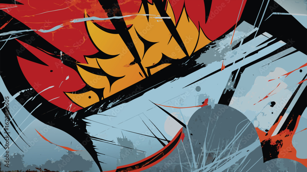 Poster abstract composition in modern style with dynamic shapes and vibrant color palette