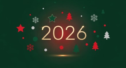 Festive 2026 holiday celebration with colorful christmas ornaments and snowflakes