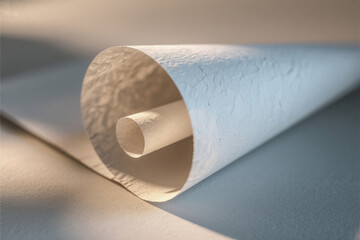 Close-up of Rolled Light Blue Textured Paper
