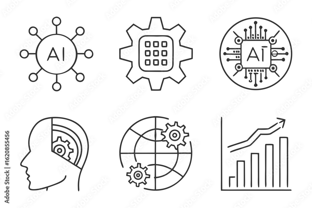 Poster modern ai smart interface icons – minimal black outline vector set