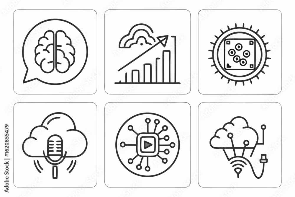 Poster modern ai smart interface icons – minimal black outline vector set