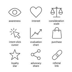 Modern business icons: minimalist line style for marketing concepts and analytics