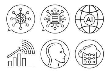 Modern AI Smart Interface Icons – Minimal Black Outline Vector Set