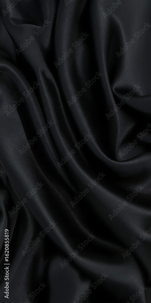 Aufkleber closeup of black silk satin fabric with smooth, elegant texture, creating a luxurious and abstract b
