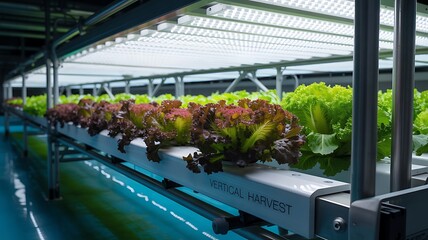 Optimizing vertical farming lettuce production indoor agriculture hydroponics grow lights technology efficiency on transparent background