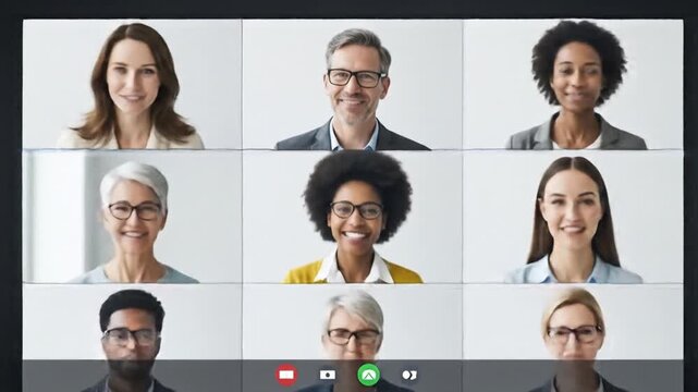 Diverse group of professionals collaborating on an online video conference call, remote work and virtual meeting concept. - Powered by Adobe