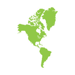 North and South America. Map. Geographical shapes of the continents. Isolated. White background.