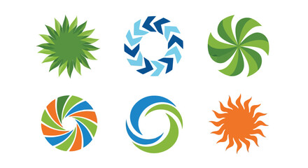 Obraz premium Green leaves blue arrows swirling green blue orange shapes sunburst vector swirling shapes green shapes
