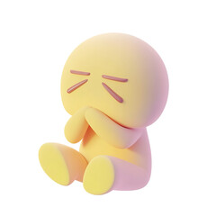 Sad 3D Character with Minimalist Design on a Transparent Background