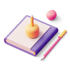 3D Orange Notebook with Pencil on a Transparent Background