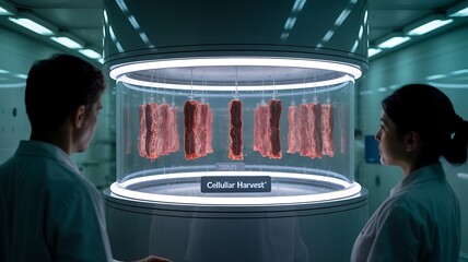Cellular agriculture lab grown meat future food technology sustainable protein development innovation on transparent background