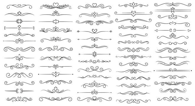Ornate decorative flourishes and dividers with floral and heart motifs decorative dividers ornamental lines