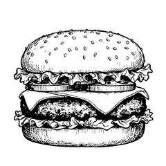Vintage sketch of a hamburger with lettuce and cheese  