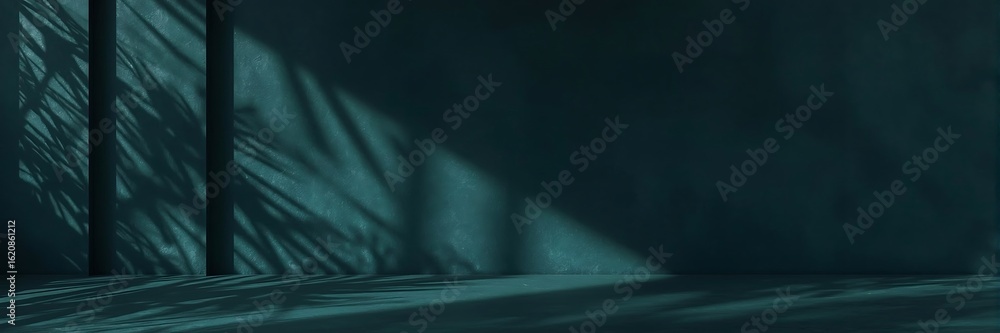 Aufkleber abstract dark teal background with shadow of tropical leaves creating a minimalist and moody scene f