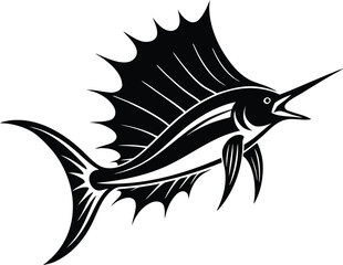 Sailfish Leaping Beyond Waves Silhouette | Speedy Ocean Fish Vector