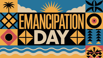 Barbados Emancipation Day Celebration with Vibrant Graphic Design and Tropical Motifs