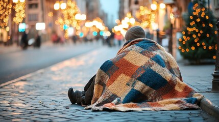 A Homeless Man Searching for Comfort and Connection While Trying to Navigate the Busy City Streets of Urban Life