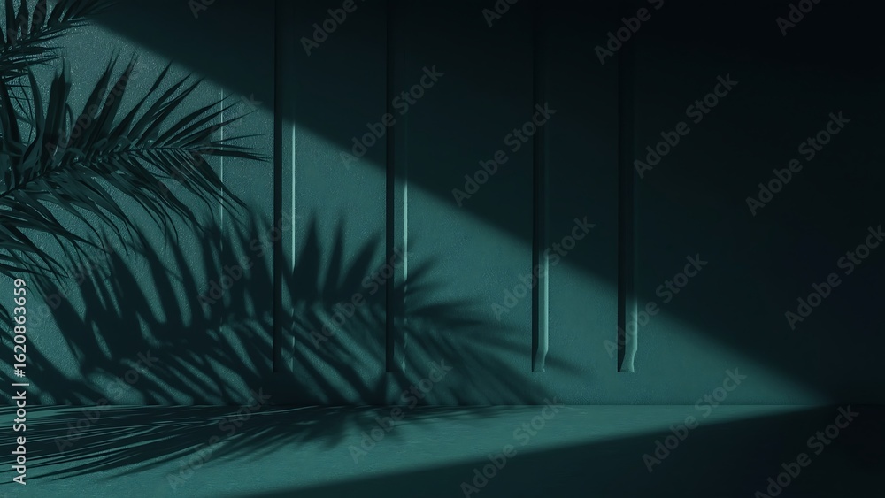 Aufkleber dramatic shadow of palm leaf cast on a textured wall, creating a moody and artistic backdrop for pro