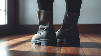 a pair of dark brown winter boots worn by someone