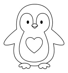 Obraz premium Cute Penguin with Heart Coloring Page