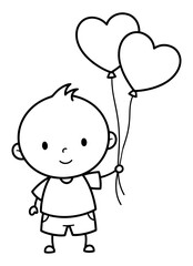 Obraz premium Illustration of a Cartoon Boy Holding Two Heart-Shaped Balloons