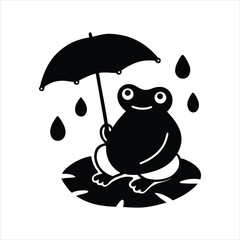 Cartoon Frog in Rain Puddle Silhouette Art