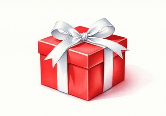 Bright Red Gift Box with White Ribbon - A vibrant red gift box adorned with a pristine white ribbon, symbolizing celebration, joy, surprise, generosity, and appreciation