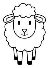 Obraz premium Cute Cartoon Sheep with Woolly Fleece in Black and White Outline