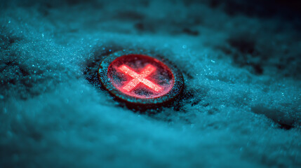 Glowing red cross symbol on textured surface neon
