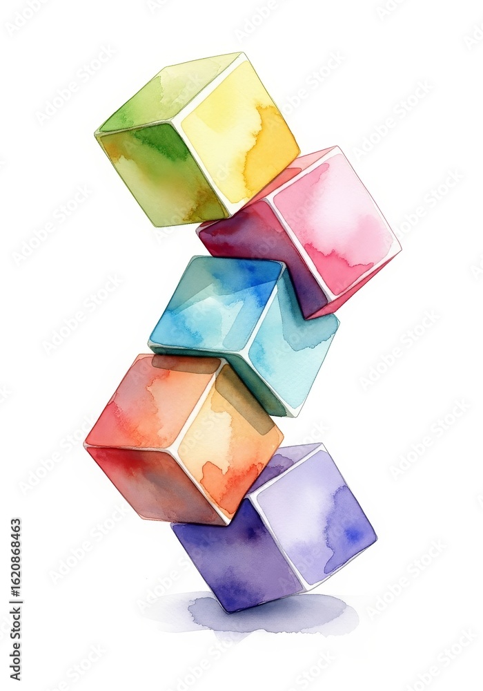 Poster colorful cubes stack - a vibrant of colorful cubes stacked in a dynamic arrangement, perfect for rep