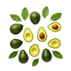 Top View of Ripe Avocados Arranged isolated on transparent background Remove png