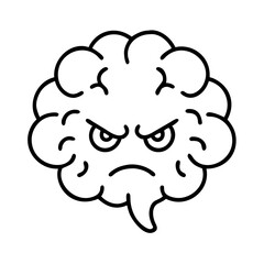 Angry brain cartoon illustration with grumpy expression for mental health awareness design idea