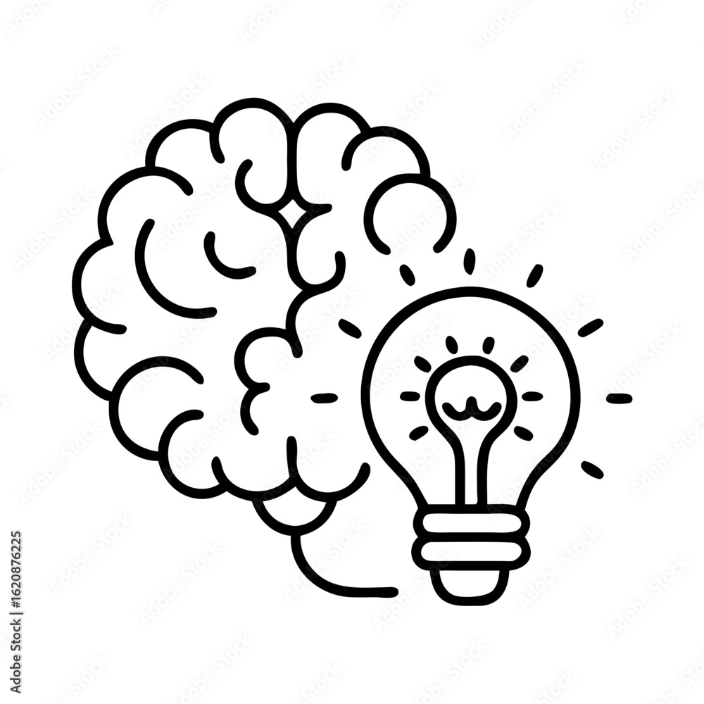 Poster brainstorming idea generation concept with lightbulb and brain for innovation and creativity