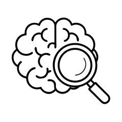 Brain research analysis with magnifying glass for cognitive science and mental health study