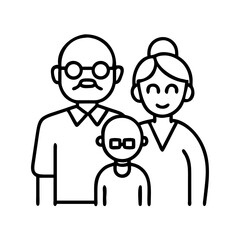 Family portrait line art vector illustration featuring parents and child with glasses design