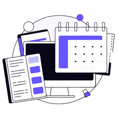 Daily Schedule: A meticulously crafted illustration that depicts the essence of scheduling, planning, and time management. A modern visual ideal for conveying themes of organization and productivity.