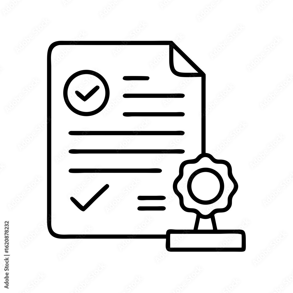Poster approved document checklist with stamp icon for verification and compliance process audit
