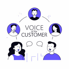 Voice of the Customer: A graphic depicting customer feedback and interaction, highlighting the importance of understanding user perspectives.