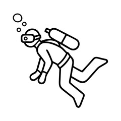 Scuba diving adventure illustration: explore underwater with diver, tank, and oxygen bubbles icon vector