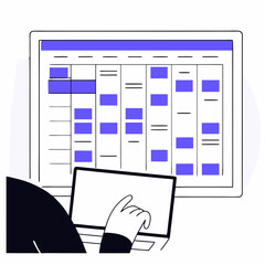 Analyzing the Schedule:  A person intently reviews a detailed schedule on a laptop, highlighting the importance of planning and organization.